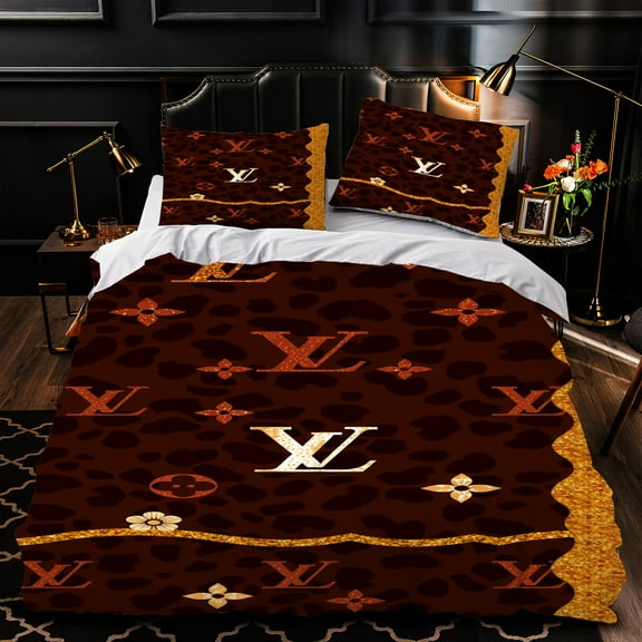 Luxurious 3-Piece Brown and Gold Patterned Duvet Cover Set - Elegant Bedding for Bedrooms