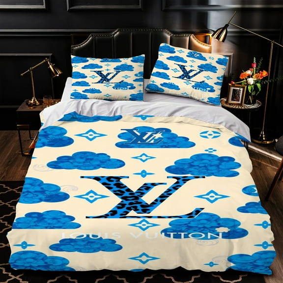 Luxurious 3-Piece Duvet Cover Set - Blue & Beige Cloud Pattern Modern Design for Elegant Bedrooms