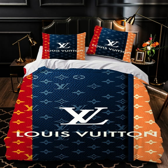 Luxurious 3-Piece Duvet Cover Set - Elegant Blue & Orange Pattern - Modern Bedroom Decor