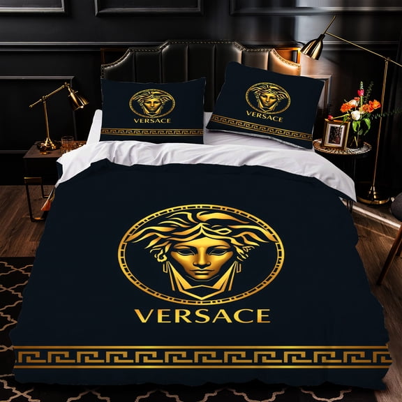 Luxurious 3-Piece Duvet Cover Set - Elegant Gold Design Dark Theme Bedroom Decor