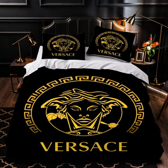 Luxurious 3-Piece Duvet Cover Set & Greek Key Pattern - Black & Gold Design Elegant Bedding for Stylish Bedrooms