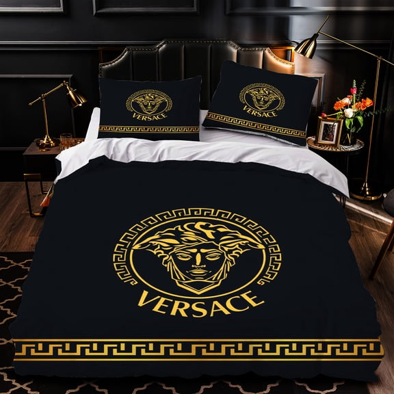 Luxurious 3-Piece Duvet Cover Set & Greek Key Pattern Black & Gold Design Elegant Bedding for Stylish Bedrooms
