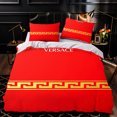 thumbnail image 1 of Luxurious 3-Piece Duvet Cover Set - Red Comforter with Gold Greek Key Pattern Matching Pillows Stylish Modern Bedroom Decor, 1 of 4