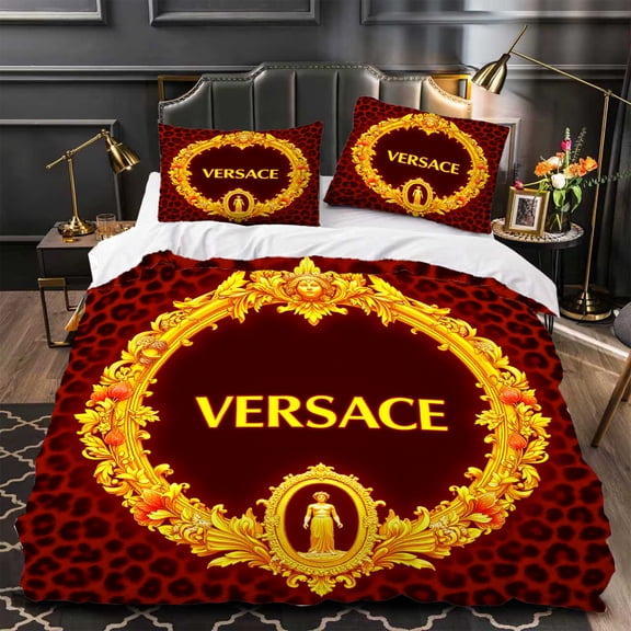 Luxurious 3-Piece Duvet Cover Set - Rich Red & Gold with Intricate Designs Print - Elegant Modern Bedroom Decor