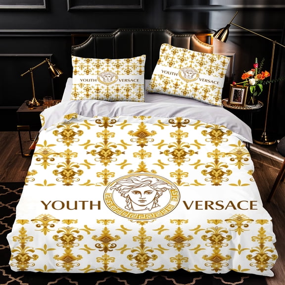 Luxurious 3-Piece Duvet Cover Set - White & Gold Pattern Elegant Classical Bust Perfect for Stylish Bedrooms