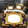 thumbnail image 1 of Luxurious 3-Piece Duvet Cover Set in Deep Blue & Gold Intricate Ornate Design with Decorative Frame & Stylized Face Elegant Bedding, 1 of 4