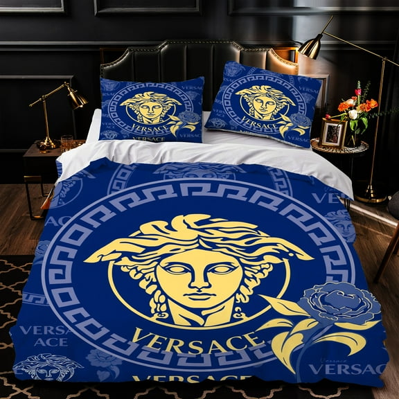 Luxurious 3-Piece Duvet Cover Set in Royal Blue and Gold - Elegant Bedding for Stylish Bedrooms