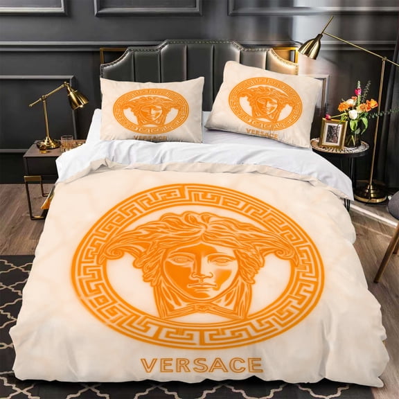 Luxurious 3-Piece Duvet Cover Set with Bold Orange Design Stylish Matching Pillows Perfect for Modern Bedrooms