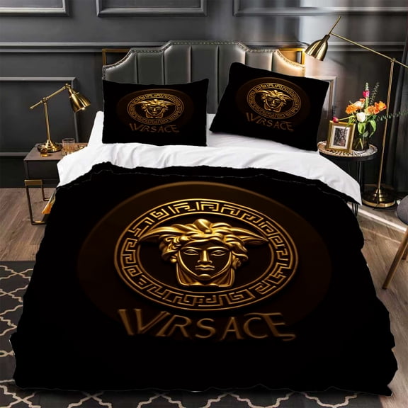 Luxurious 3-Piece Duvet Cover Set with Greek Key Pattern & VASACE Black & Gold Design Modern Bedroom Decor