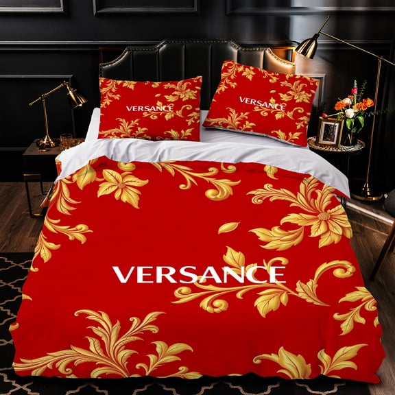 Luxurious 3-Piece Duvet Cover Set with Intricate Floral Patterns in Red and Gold Featuring Design Perfect for Elegant Bedroom Decor