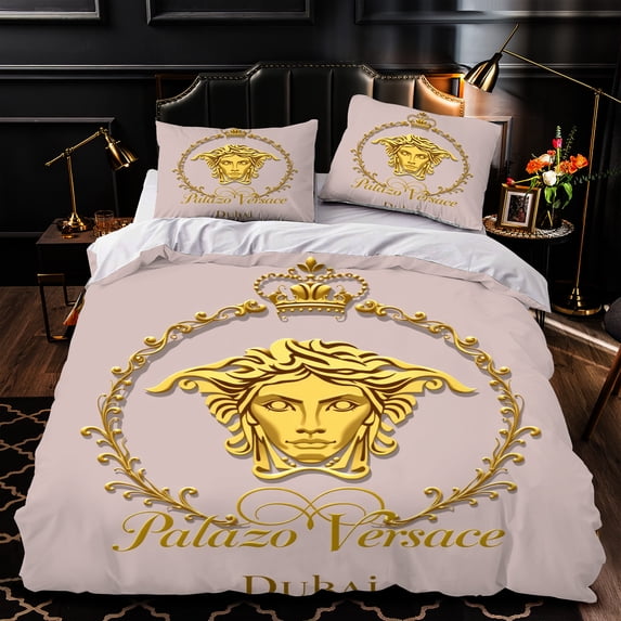 Luxurious 3-Piece Duvet Cover Set with Pollozo Ornate Golden Design Elegant Bedroom Decor