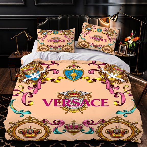 Luxurious 3-Piece Duvet Cover Set with Vibrant & Crown Patterns Elegant Bedding for Opulent Bedroom Decor