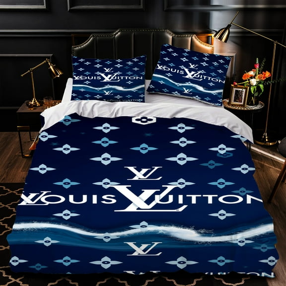 Luxurious 3-Piece Navy Blue & White Duvet Cover Set with Iconic Pattern - Stylish Bedding for Elegant Bedrooms