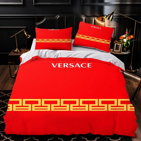 Luxurious 3-Piece Red Duvet Cover Set with Bold & Gold Geometric Patterned Pillows - Stylish Modern Bedding for Elegant Bedrooms