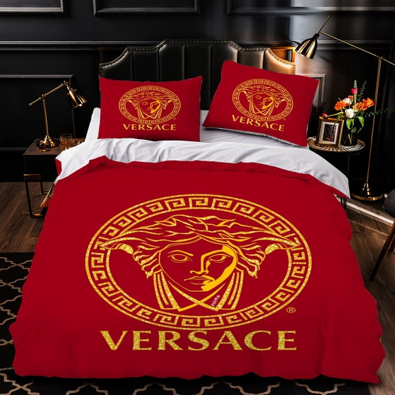 Luxurious 3-Piece Red Duvet Cover Set with Gold Design - Elegant Bedroom Decor