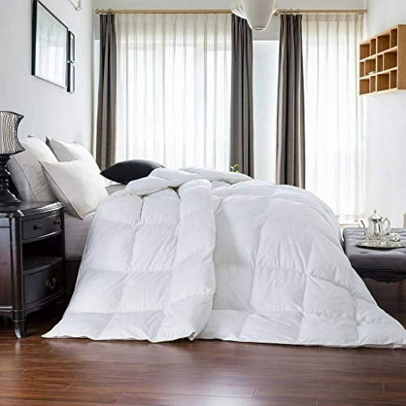 Luxurious 300 Thread Count Full/Queen Size Goose Down Alternative Comforter 100% Egyptian Cotton 300 TC - 750FP - 50Oz - Solid White