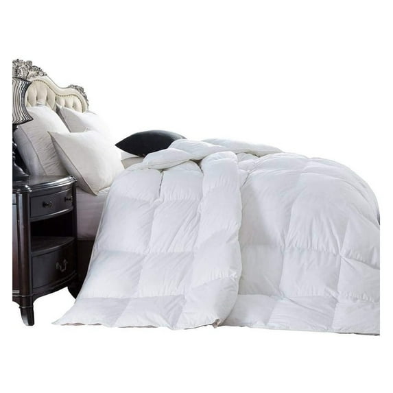 Luxurious 300 Thread Count Full/Queen Size Goose Down Comforter 100% Egyptian Cotton 300 TC - 750FP - 50Oz - Solid White