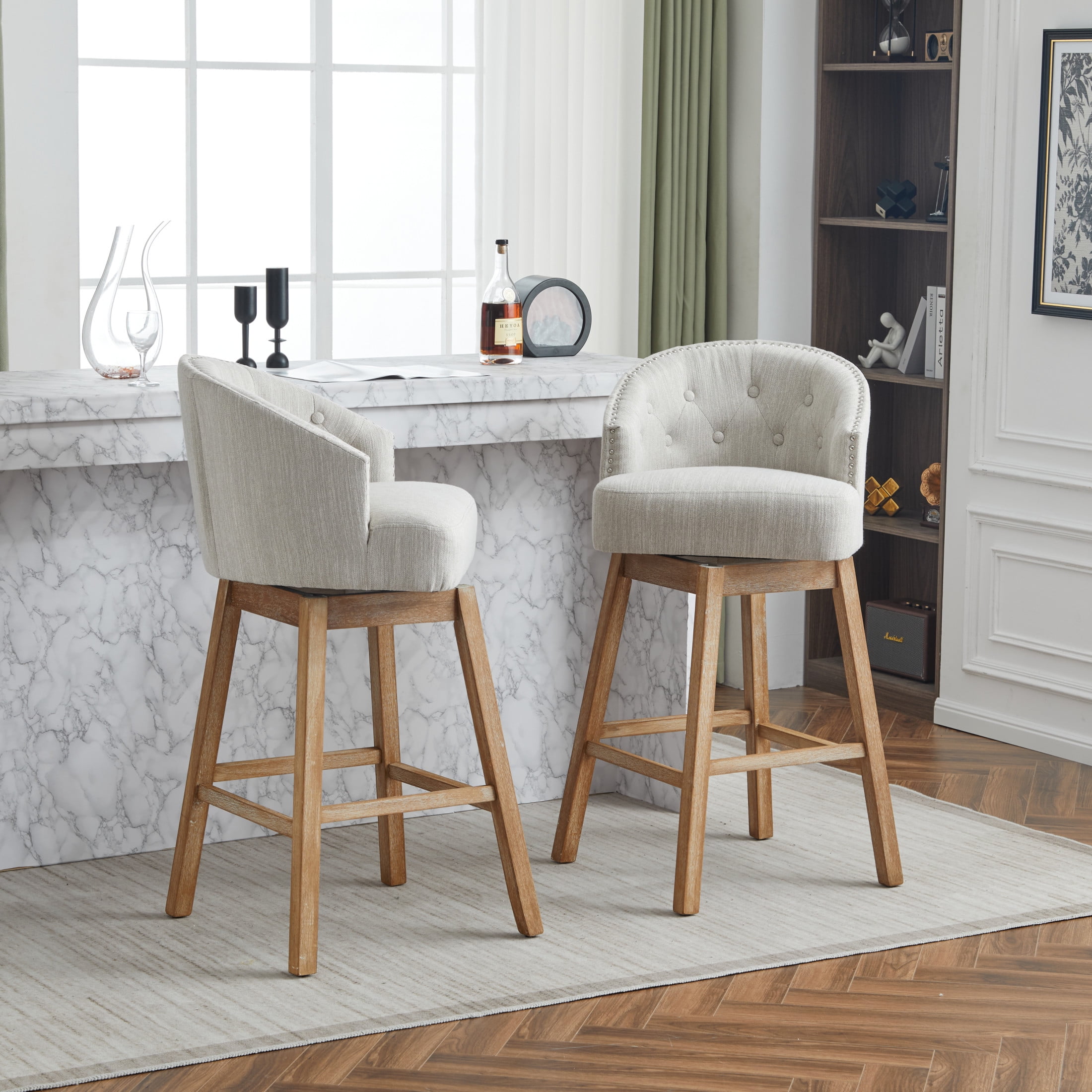 Swivel Counter Height Wooden Bar Stool With Cushion Luxurious