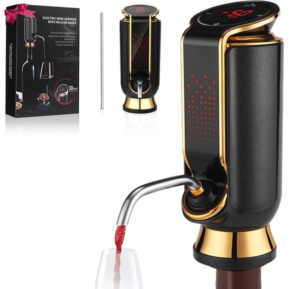 Luxurious 4-in-1 Electric Wine Aerator, Decanter, Dispenser & Vacuum Saver with LED Display - Wine Pourer Gift for Women and Wine Lovers