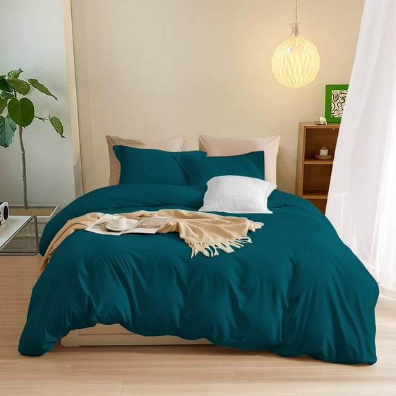 Luxurious 500-TC 100% Egyptian Cotton 3-Pieces Soft Duvet Cover Set ( Zipper Closure & Corner Ties ) ( 1-Duvet Cover & 2-Pillow Shams ) - Alaskan King Size ( 120" x 132" ) Inches, (Teal)