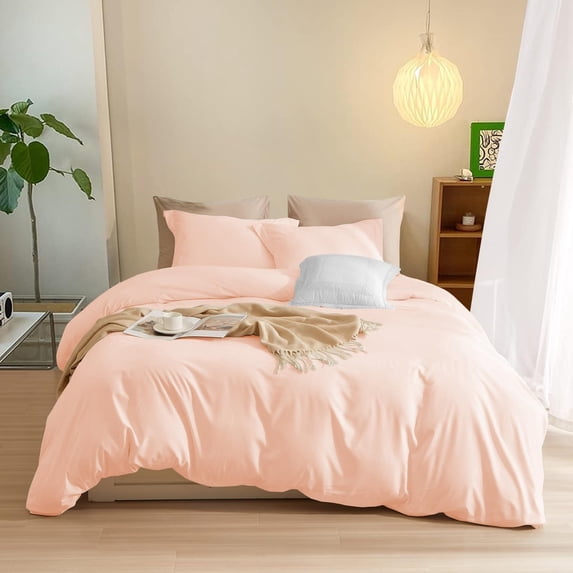 Luxurious 500-TC 100% Egyptian Cotton 3-Pieces Soft Duvet Cover Set ( Zipper Closure & Corner Ties ) ( 1-Duvet Cover & 2-Pillow Shams ) - Full/Queen Size ( 90" x 90" ) Inches, (Peach)