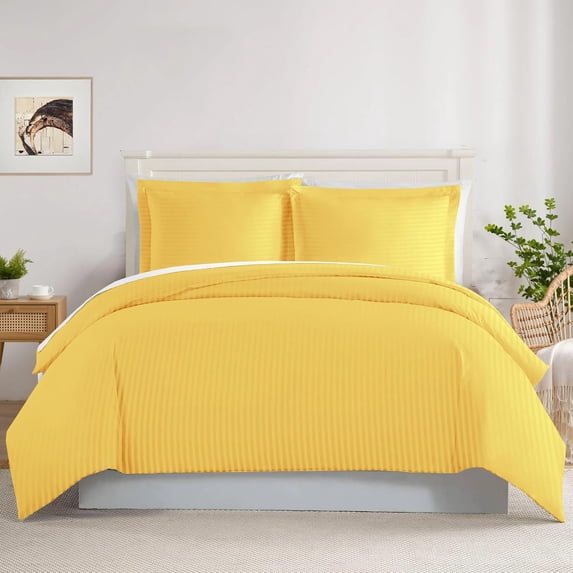 Luxurious 500-TC 100% Egyptian Cotton 3-Pieces Soft Duvet Cover Set ( Zipper Closure & Corner Ties ) ( 1-Duvet Cover & 2-Pillow Shams ) - King-XL Size ( 98" x 116" ) Inches, Gold Stripe