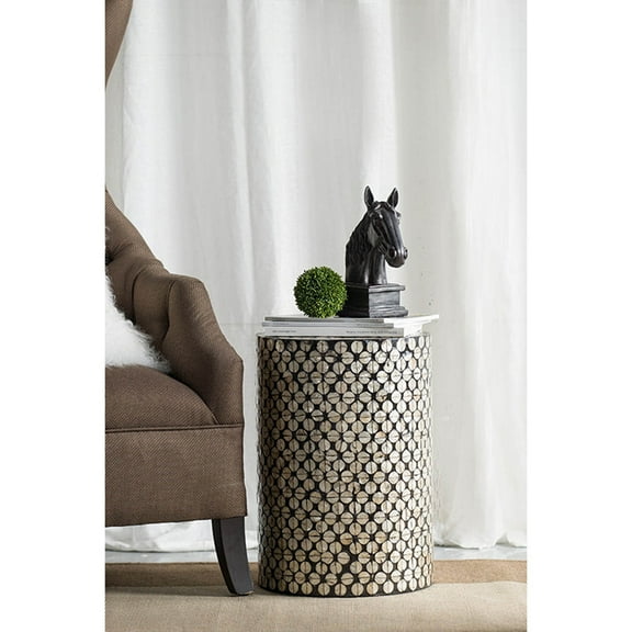 D14x20" Cylindrical Garden Capiz Stool Side Table - Black/Gold MDF & Capiz Shell, Art Deco Accent for Living Room, Bedroom, Entryway