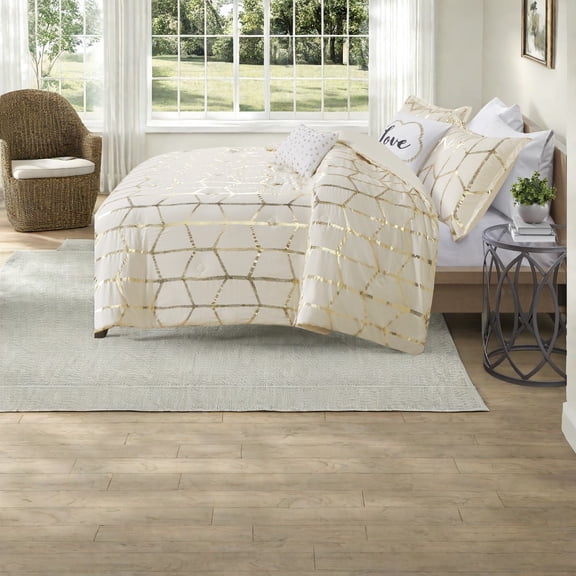 Luxurious 5Piece Bedding Sets Brushed Microfiber Polyester Contemporary Ivory Design for King/Cal King