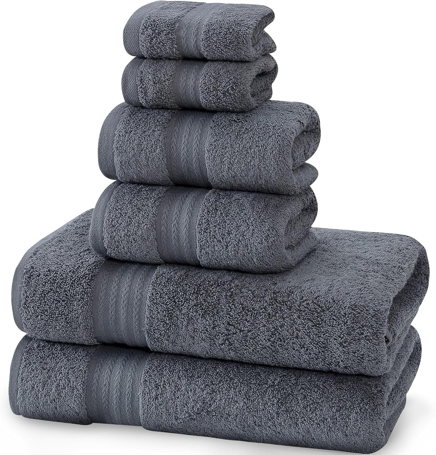 Luxurious 6 Piece Towel Set for Bathroom, 100% Cotton, Turkish Towels 2 Washclothes,2 Hand Towels, 2 Bathtowels 6-Pack, Bathroom Shower Towels, Dark Gray