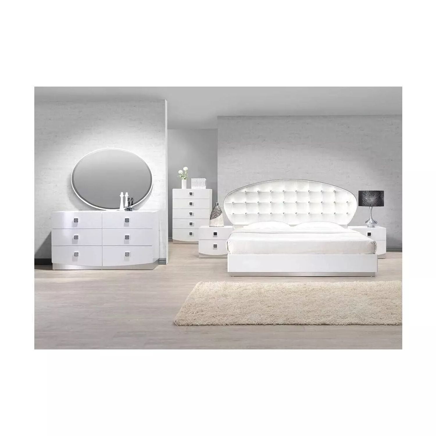 Luxurious 6PC California King Bedroom Set, White Lacquer Bedroom ...