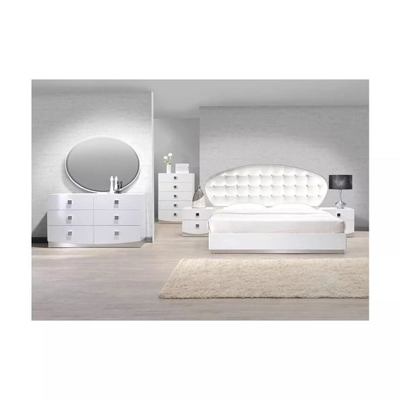Luxurious 6PC Queen Bedroom Set, White Lacquer Bedroom Furniture