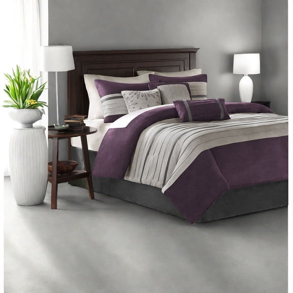 Luxurious 7Piece Faux Suede Bedding Set Soft Polyester Transitional Style for Cozy Bedroom Comfort