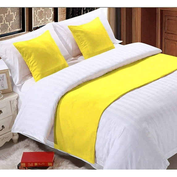 Luxurious 800 Thread Count 100% Egyptian Cotton Solid 3 Piece Bed Runner Scarf Protector Slipcover Bed Decorative Scarf for Bedroom Hotel Wedding Room (Queen, Yellow)
