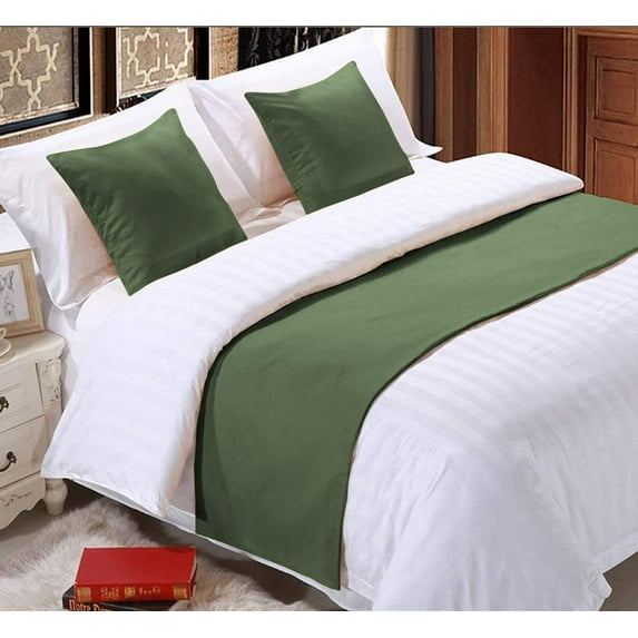 Luxurious 800 Thread Count 100% Egyptian Cotton Solid 5 Piece Bed Runner Scarf Protector Slipcover Bed Decorative Scarf for Bedroom Hotel Wedding Room (California King, Moss)