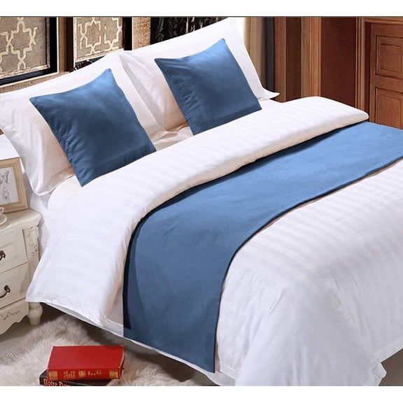 Luxurious 800 Thread Count 100% Egyptian Cotton Solid 5 Piece Bed Runner Scarf Protector Slipcover Bed Decorative Scarf for Bedroom Hotel Wedding Room (King, Medium Blue)