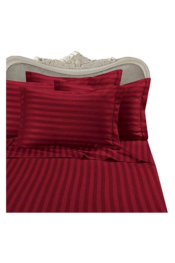 Luxurious 800-Thread-Count Egyptian Cotton 800TC Sheet Set, Queen, Red Damask Stripe 800 TC