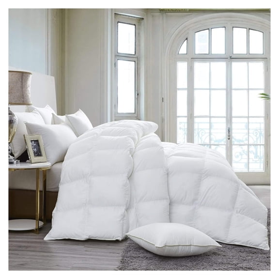 Luxurious 800 Thread Count Hungarian Goose Down Comforter Duvet Insert - King/Cal King Size, 75 oz. Fill Weight, Premium Baffle Box, 100% Egyptian Cotton Cover (White)