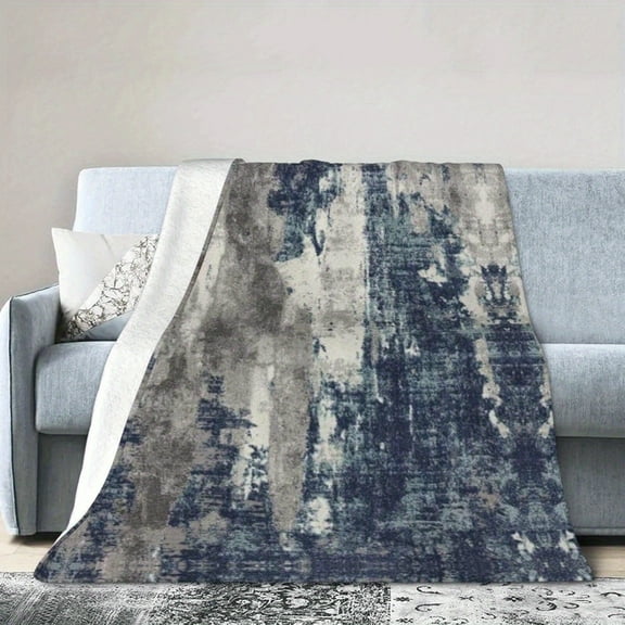 Luxurious Abstract Blue and Gray Print Flannel Throw Blanket – Soft, Warm, 280gsm Polyester, Ideal for Couch or Bed, Machine Washable, Versatile Decor Gift