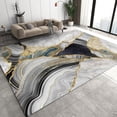 thumbnail image 1 of Luxurious Abstract Marble Area Rugs, Gold-Plated Embossed Pattern with Black Curved Lines Carpet Mat, Washable Rug Easy Cleaning with Backing Apply to Balcony Dorm Room 3x5ft, 1 of 6