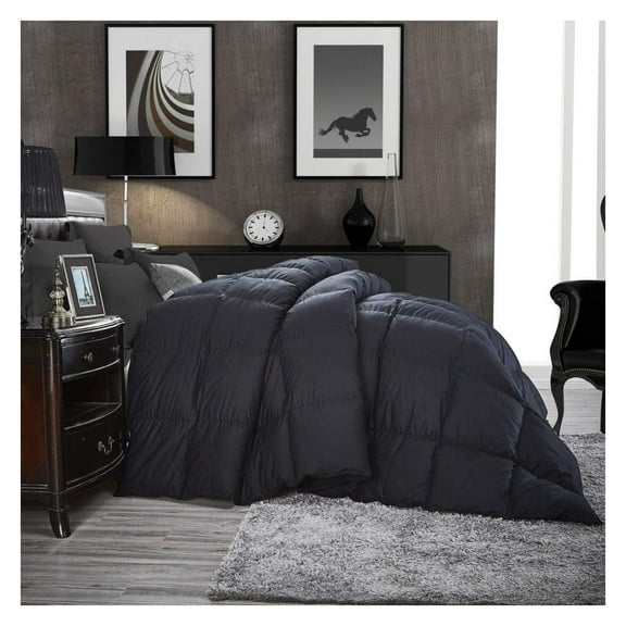Luxurious All-Season Goose Down Comforter King Size Duvet Insert, Classic Black, Premium Baffle Box, 1200 Thread Count 100% Egyptian Cotton Cover, 65 oz Fill Weight (King, Black)