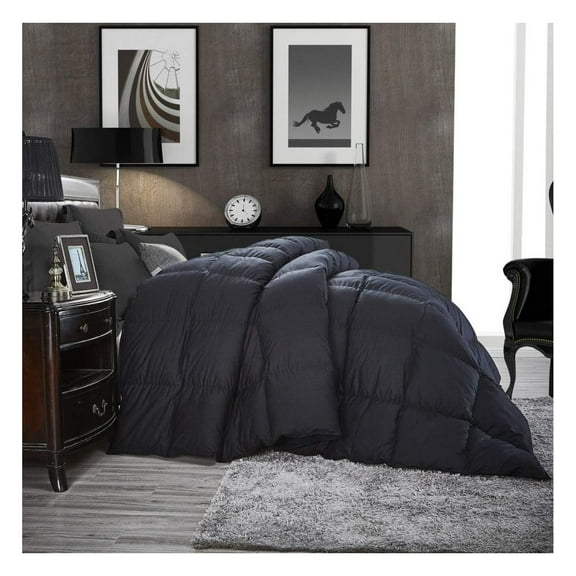 Luxurious All-Season Goose Down Comforter King Size Duvet Insert, Classic Black, Premium Baffle Box, 1200 Thread Count 100% Egyptian Cotton Cover, 65 oz Fill Weight (King, Black)