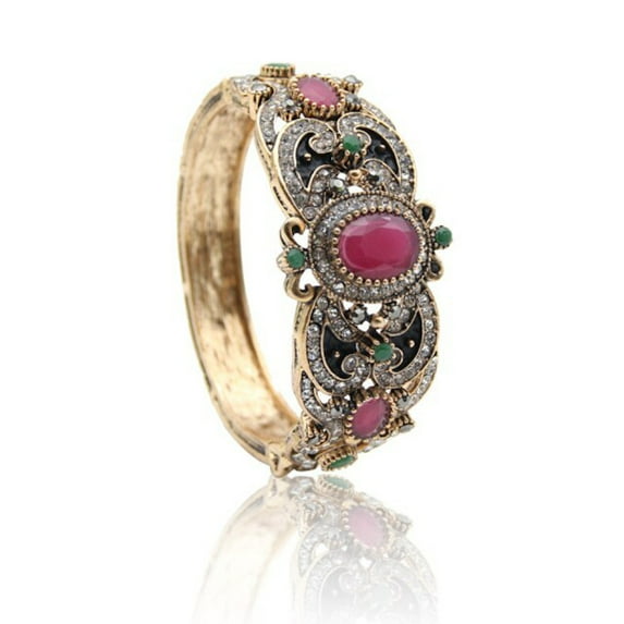 Luxurious Antique Gold Red Stone Traditional Bracelet Bangle Fashion Jewelry For Women