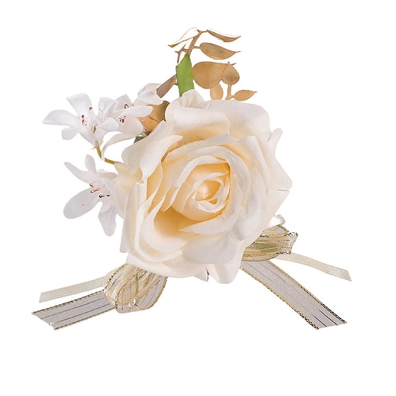 Luxurious Artificial Flower Bride Wrist Flower Chest Corsage With Golden Foliage Design Wedding Party Wrist Jewelry