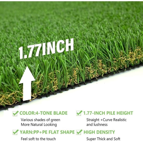 Luxurious Artificial Grass Turf Rug 2x8ft, 1.77 Inch High Dense Ultra Thick Synthetic Grass Indoor Outdoor Garden Landscape  Fake Faux Grass Rug Mat,  PU Backing with Drainage Holes