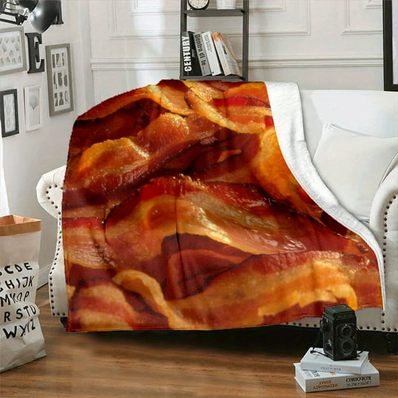 Luxurious Bacon Print Flannel Throw Blanket - Ultra-Soft, Reversible, All-Season Comfort - Ideal for Bed, Sofa, Camping, Travel - Easy Care, Machine Washable