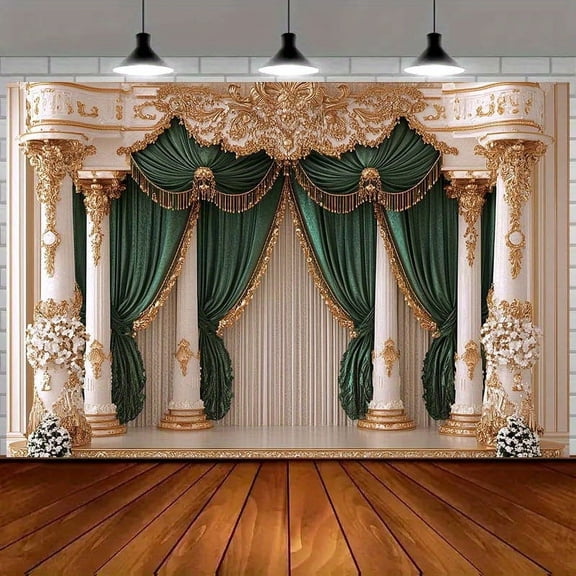 Luxurious Baroque Style Party Backdrop Elegant Green Golden Curtain Decorations for Weddings Photography Background Baroque Style Banner Wedding Bridal Party Photo Booth Props