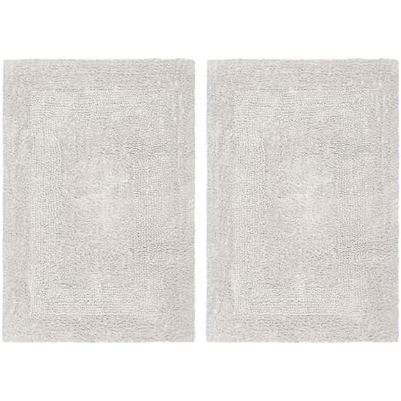 Luxurious Bath Mat Rug - Set of 2 Reversible Heavyweight Step Out Bath Mats for Bathroom Floor, Tub and Shower - Pure Cotton Soft Plush Absorbent Tufted Racetrack Mat - 17 x 24 - Platinum
