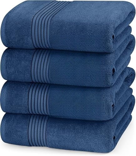 Luxurious Bath Towels Set, 4 Pack, 27 x 54 Inches – 100% Ring Spun Cotton, Thick, Plush, and Fast-Drying, Designed for Premium Hotels, Spas, and Homes, Navy Blue