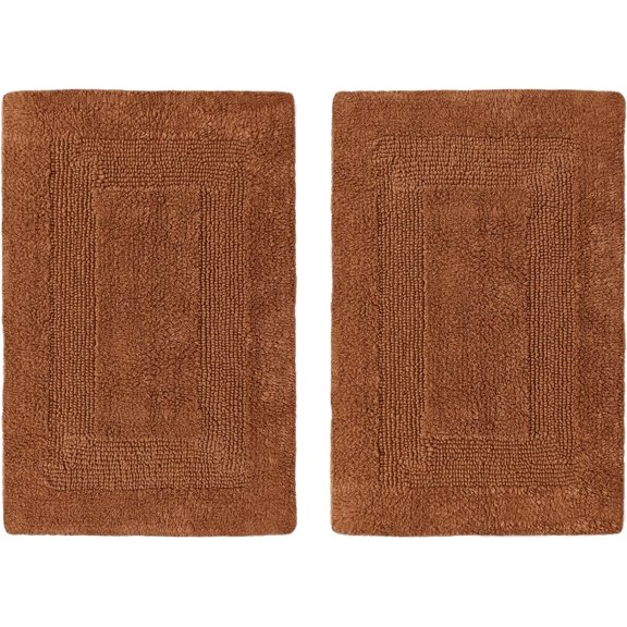Luxurious Bathmat Rug - Set of 2 Reversible Heavyweight Step Out Bath Mats for Bathroom Floor, Tub and Shower - Pure Cotton Soft Plush Absorbent Tufted Racetrack Mat - 17x24 - Mocha