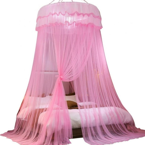 Mosquito Net Princess Girl Bed Canopy Sheer Mesh Dome Bed Curtain- Round Lace Bed Netting Canopy for Single to King Size Beds (Pink)